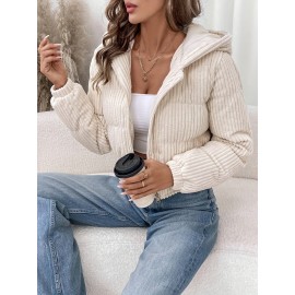 [Elegant Zip-Up Hooded Jacket] Elegant Women's Short Zip-Up Hooded Jacket | Full-Zip Closure, H-Line Silhouette, Flared Hem, Machine Washable, Versatile Casual to Semi-Formal, Solid Color (White & More)