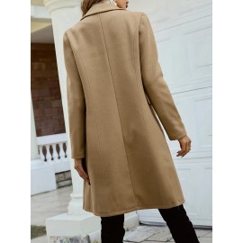 Women'S Chic Tweed Coat with Large Buttons - Long Winter Coat, Button-Up Front, Flap Pockets, and Belted Waist, Perfect for Fall and Winter, Winter Outerwear | Belted Waist Coat | Structured Design