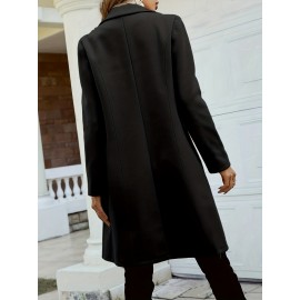 Women'S Chic Tweed Coat with Large Buttons - Long Winter Coat, Button-Up Front, Flap Pockets, and Belted Waist, Perfect for Fall and Winter, Winter Outerwear | Belted Waist Coat | Structured Design