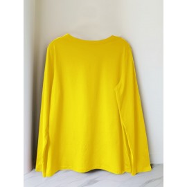 Women's Casual Long Sleeve T-Shirt with Fox & Maple Leaf Geometric Print - Vibrant Orange & Red on Grey, Round Neck, Machine Washable, Spring/Summer Vacation & Casual Attire, Versatile Streetwear, Spring Summer Apparel, Comfortable Fabric