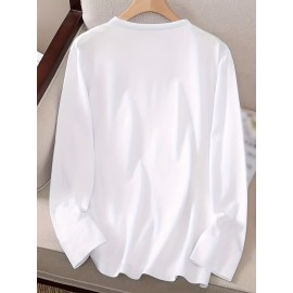 Women's Fox & Floral Graphic Print Long Sleeve T-Shirt - Soft Stretch Crew Neck Casual Top for Spring & Fall, Machine Washable Regular Fit, Medium Elasticity Shirt