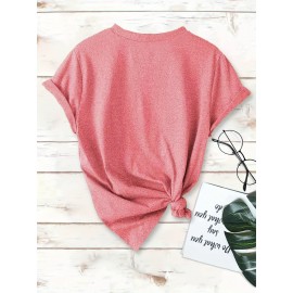 [Cherry Print T-Shirt] Women's Casual Summer V-Neck T-Shirt with Red Cherry Print and Happy Ankle-Day Applique Detail, Short Sleeve Graphic Tee