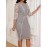 Elegant Dark Gray Lace-Trimmed Midi Dress with 3/4 Sleeves and V-Neck - Slim Fit, Flared Skirt, Zipper Detail, Perfect for All Seasons, Formal Attire|Sleek Fitted Top|Zippered Dress