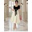 Elegant Square Neck Puff Sleeve Dress with Front Bow Detail - Black & White Color Block, A-Line Silhouette, Lightweight Summer Dress for Women, Cute Dress