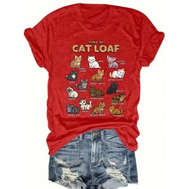 [Pink Cat Tshirt] Bright Pink Women's Cat Lover Graphic T-Shirt | Short Sleeve Crew Neck Casual Top with 